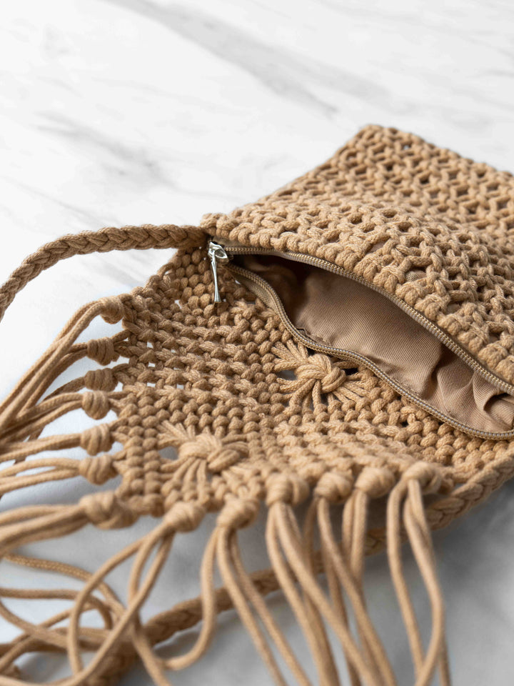 [予約]マクラメフリンジショルダーミニバッグ/ベージュ