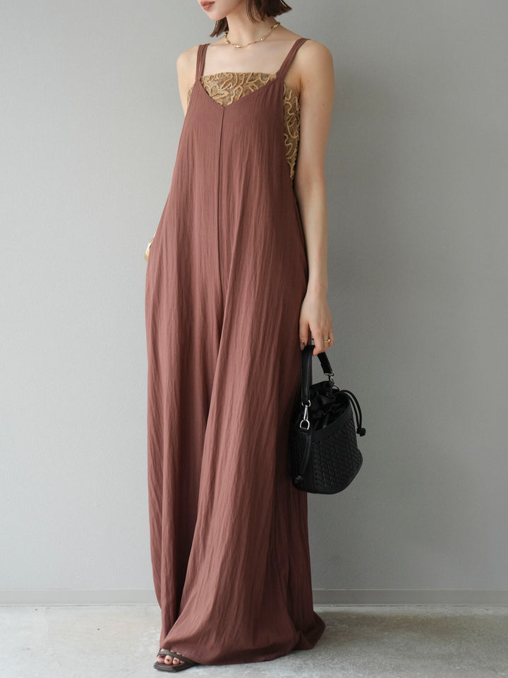 [予約]レーヨンVネックサロペット/ブラウン