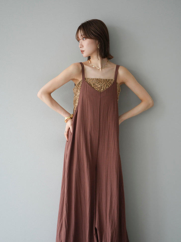 [予約]レーヨンVネックサロペット/ブラウン