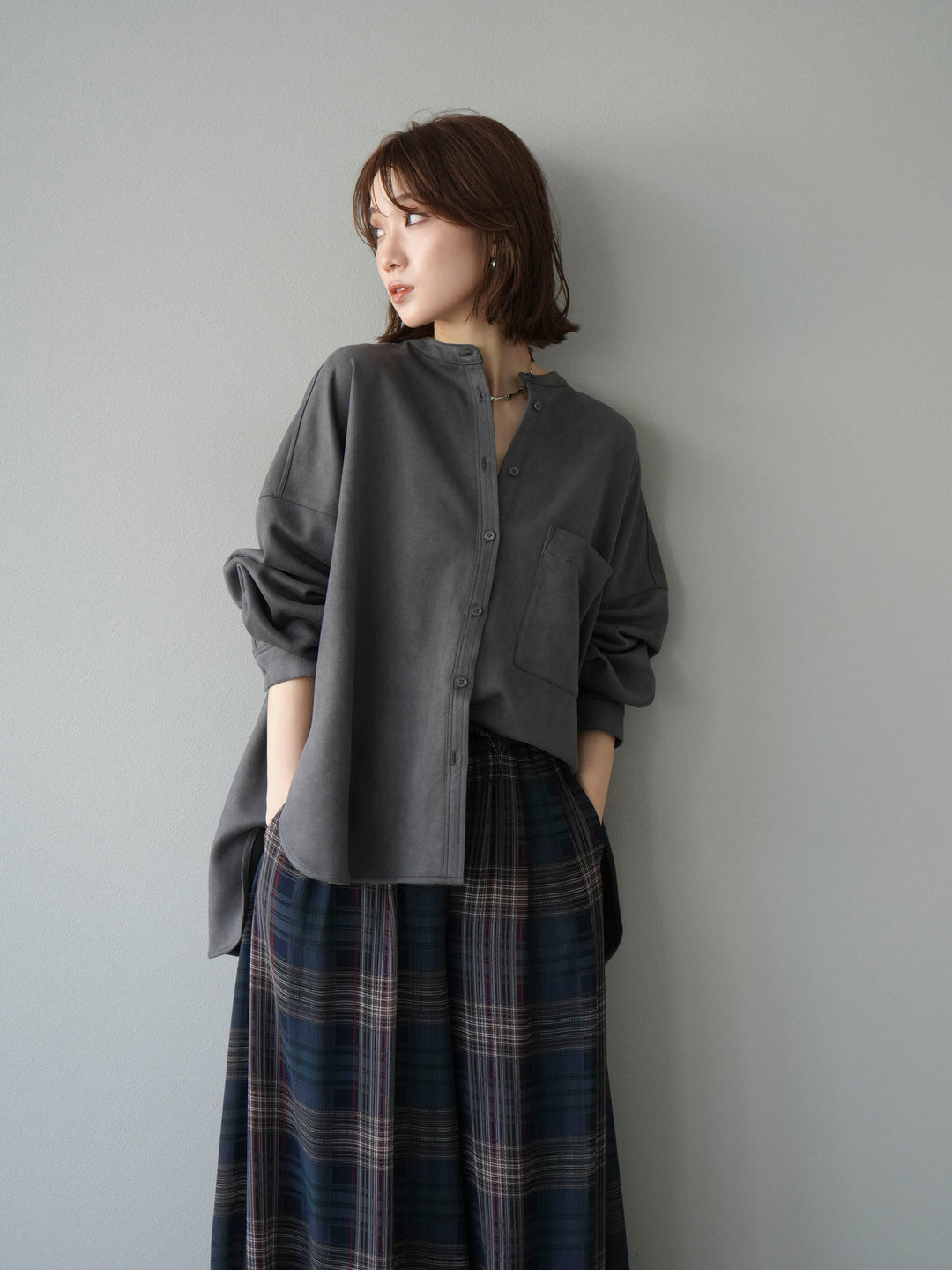 [套裝] 麂皮立領外套襯衫 + 可選飾品套裝（2 套）