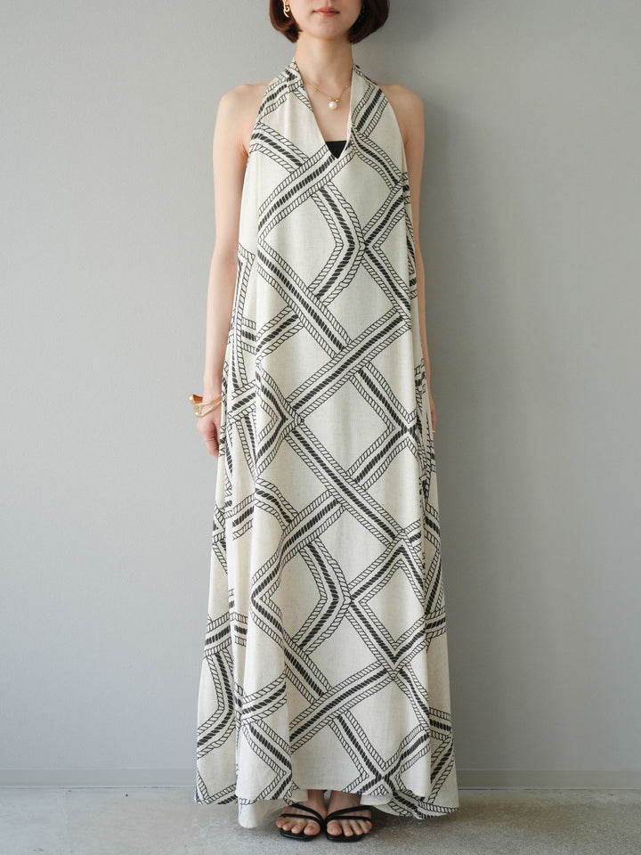 [予約]ロープ柄リネンタッチワンピース/アイボリー