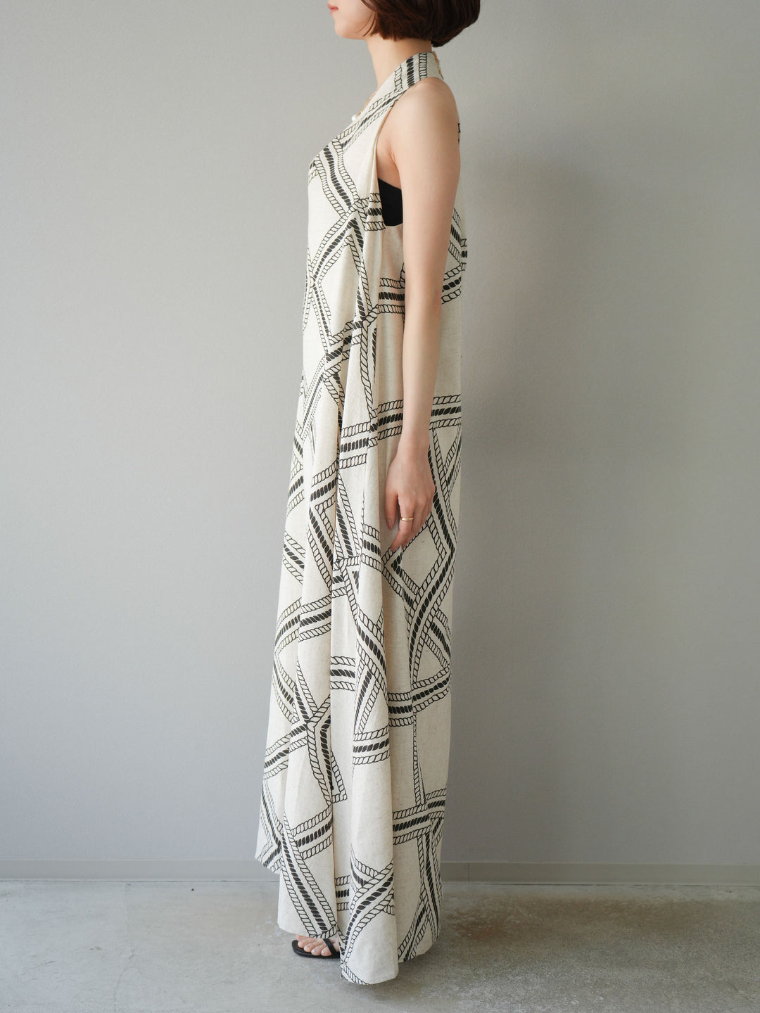 [予約]ロープ柄リネンタッチワンピース/アイボリー