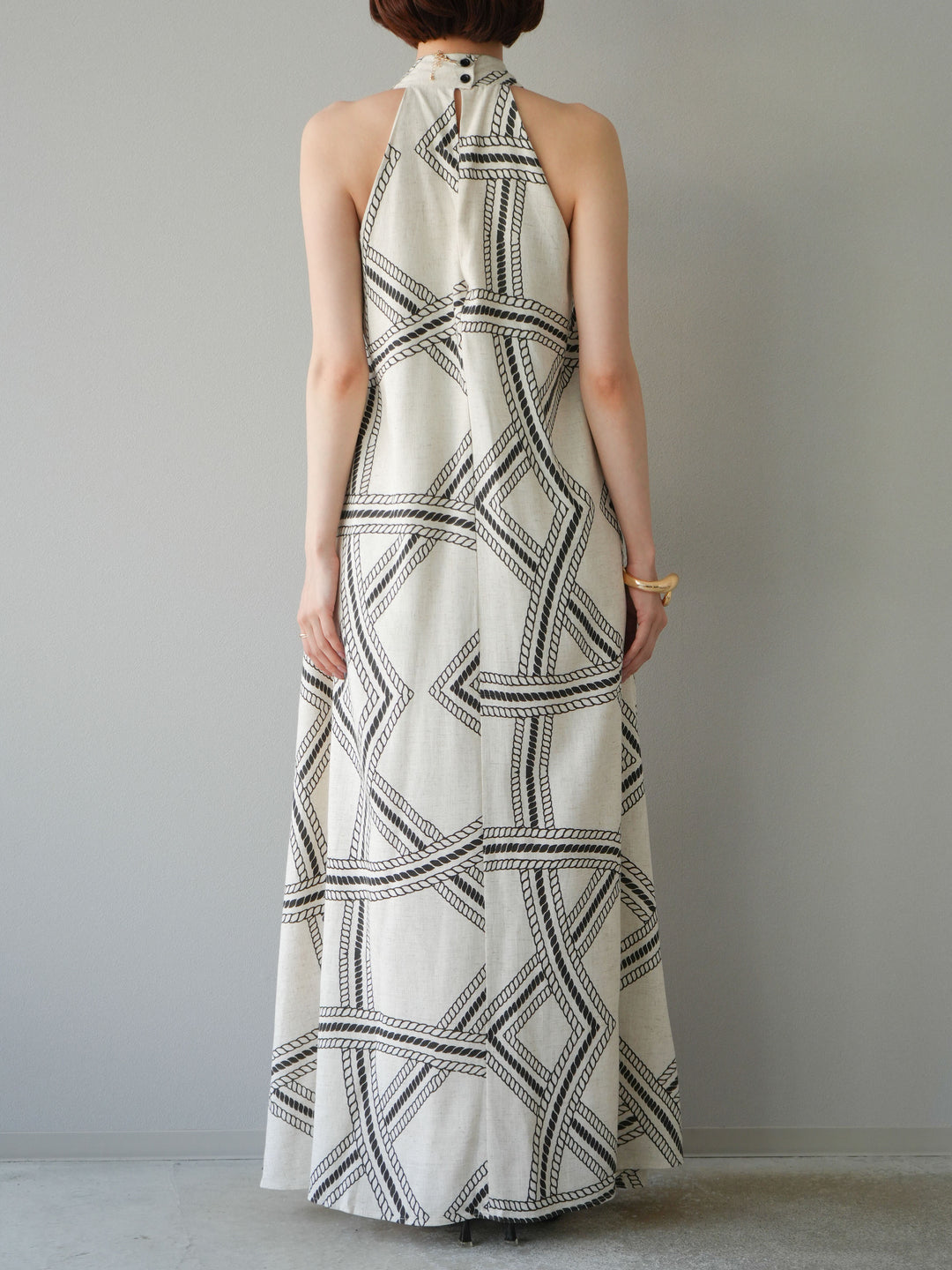 [予約]ロープ柄リネンタッチワンピース/アイボリー