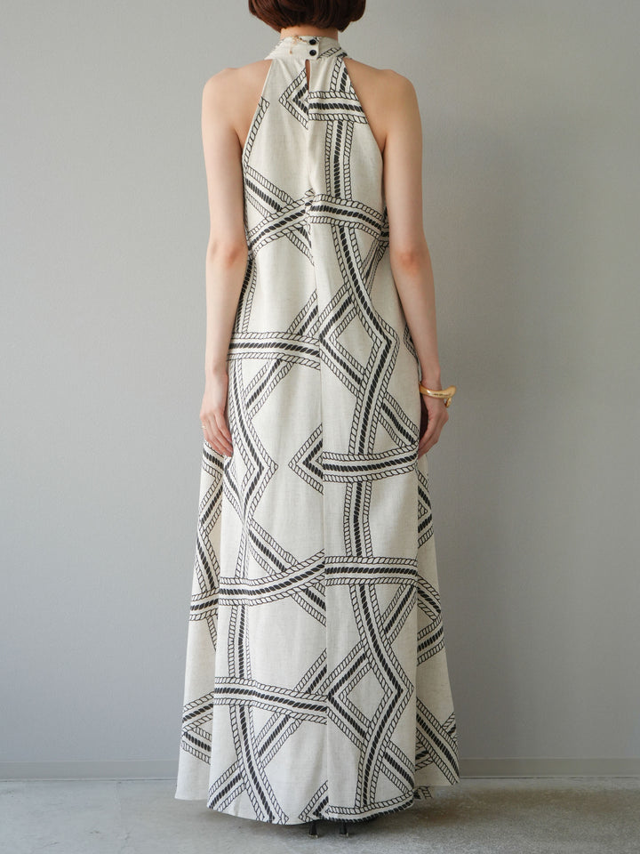 [予約]ロープ柄リネンタッチワンピース/アイボリー