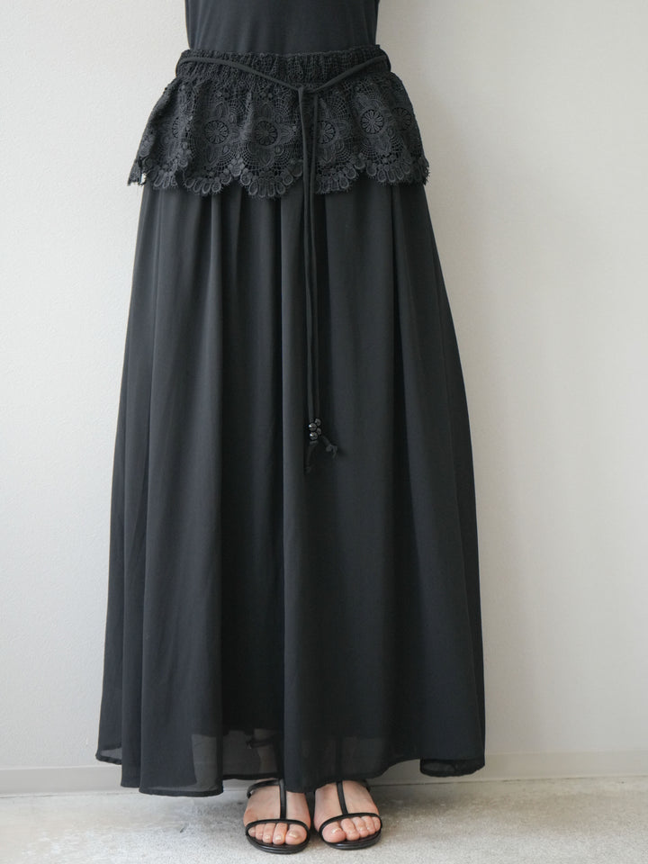 [SET]シフォンブラウス＆レースデザインフレアスカートSET UP(2set)
