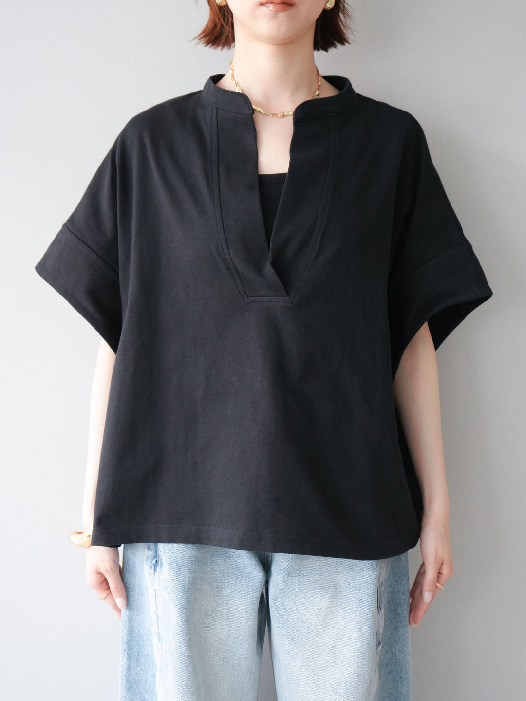 【預購】Skipper 寬袖短袖上衣 / 黑色