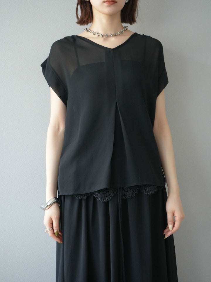 [SET]シフォンブラウス＆レースデザインフレアスカートSET UP(2set)