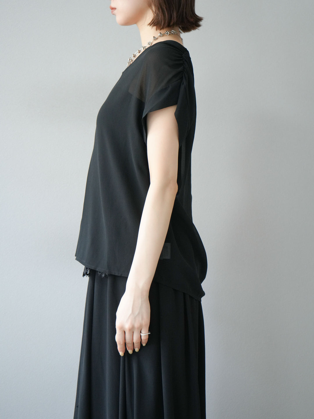 [SET]シフォンブラウス＆レースデザインフレアスカートSET UP(2set)