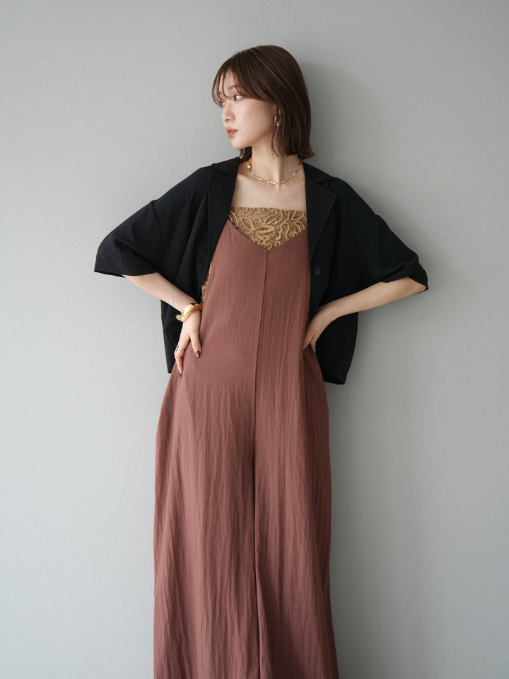 [予約]レーヨンVネックサロペット/ブラウン