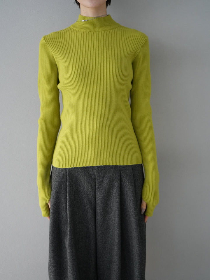 [Pre-order] Thumbhole bottleneck ribbed knit top/yellow green