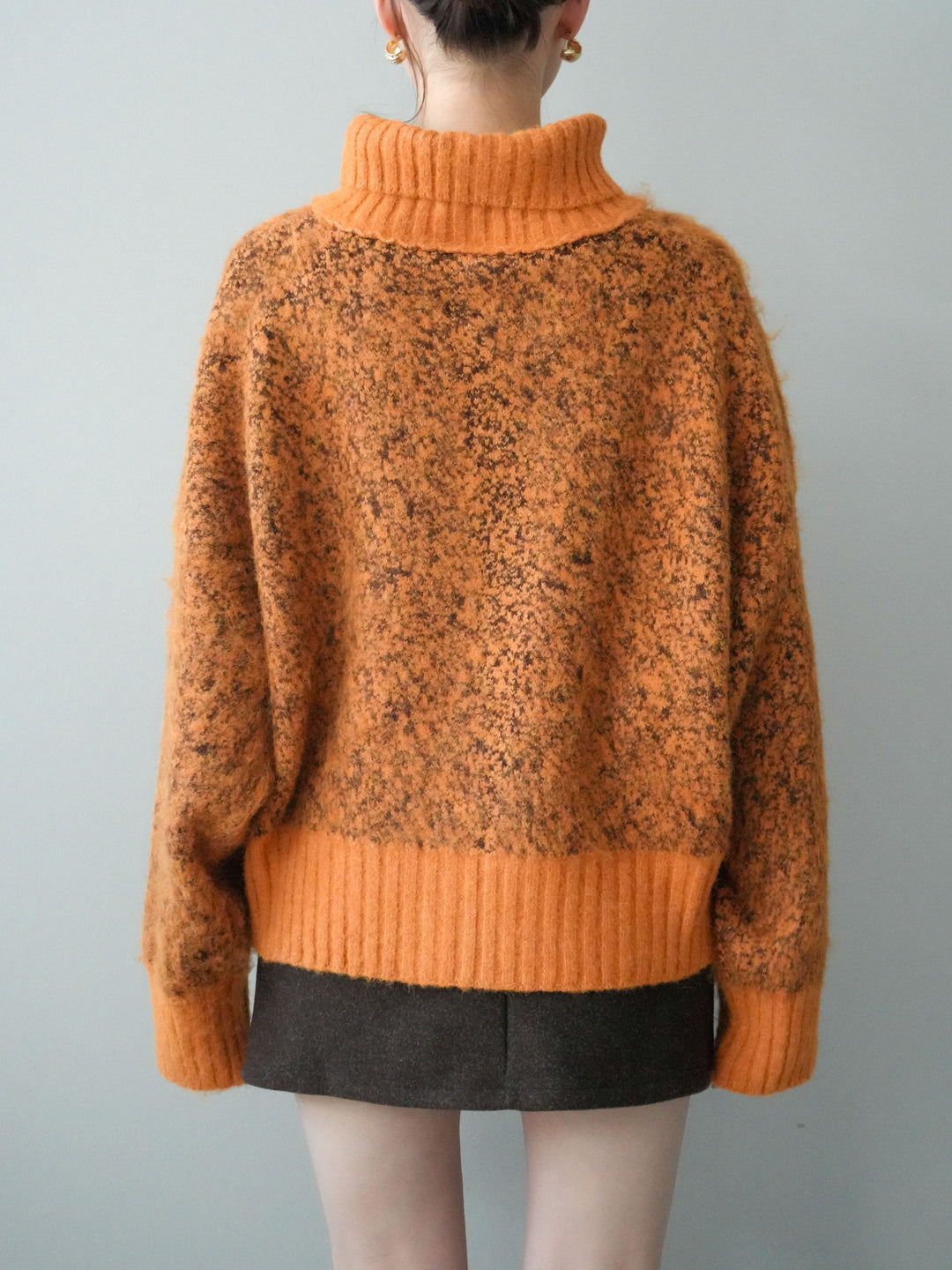 [予約]リブ切替メランジニットカーディガン/orange