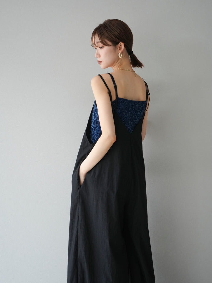 [予約]レーヨンVネックサロペット/ブラック