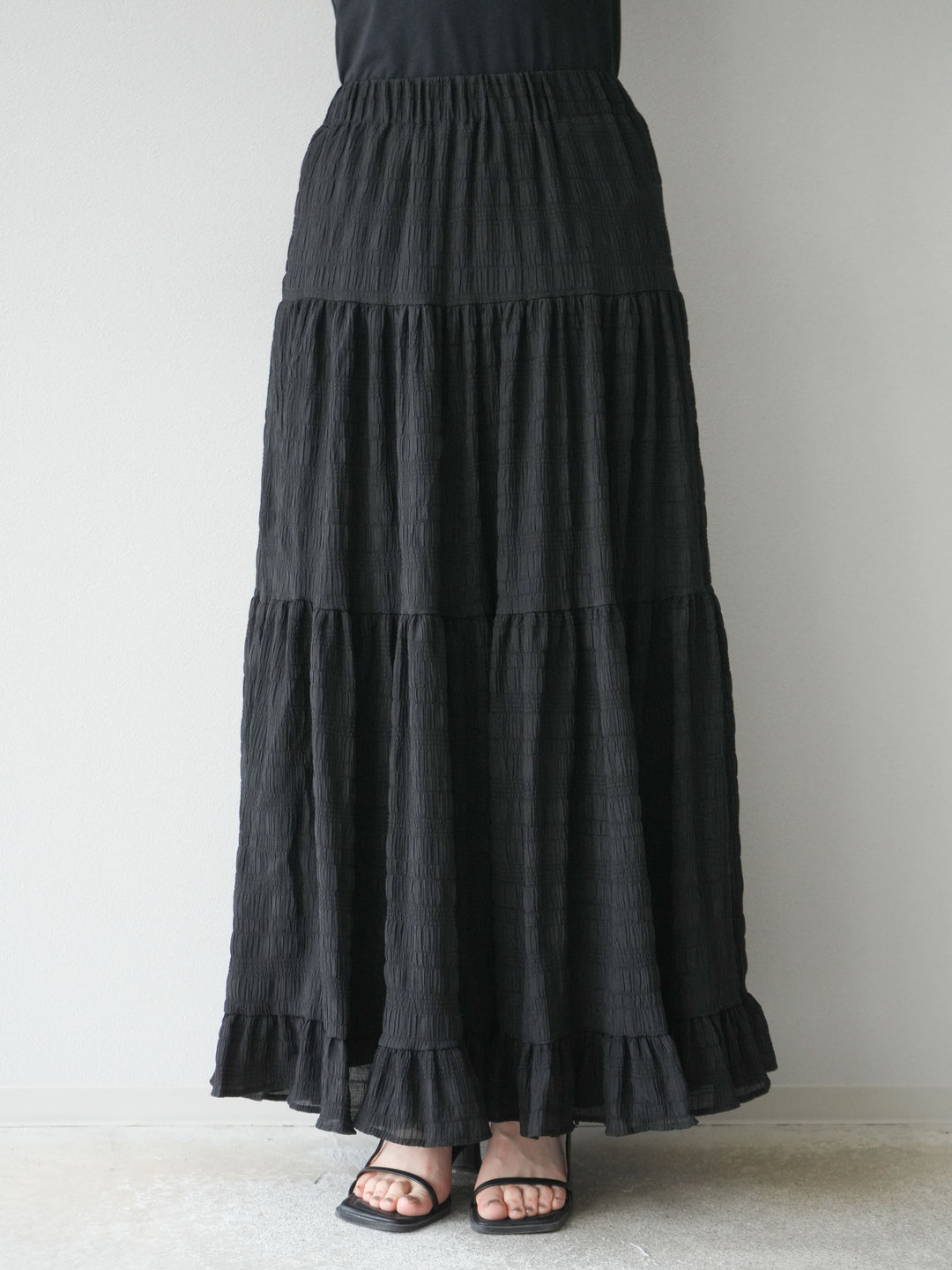 [予約]ワッシャーティアードスカート/ブラック