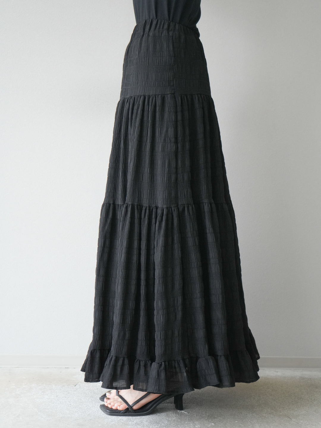 [予約]ワッシャーティアードスカート/ブラック