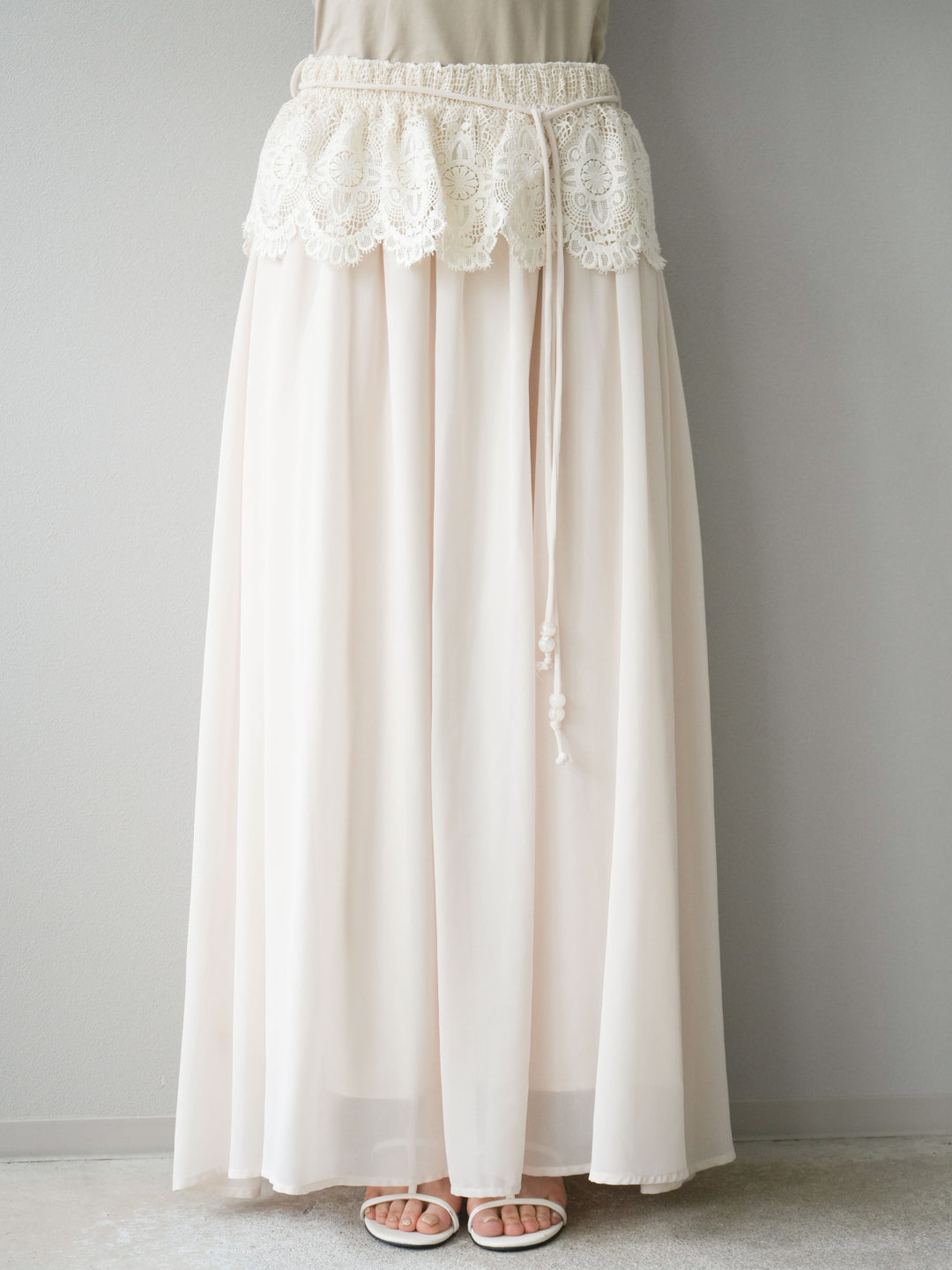 [SET]シフォンブラウス＆レースデザインフレアスカートSET UP(2set)