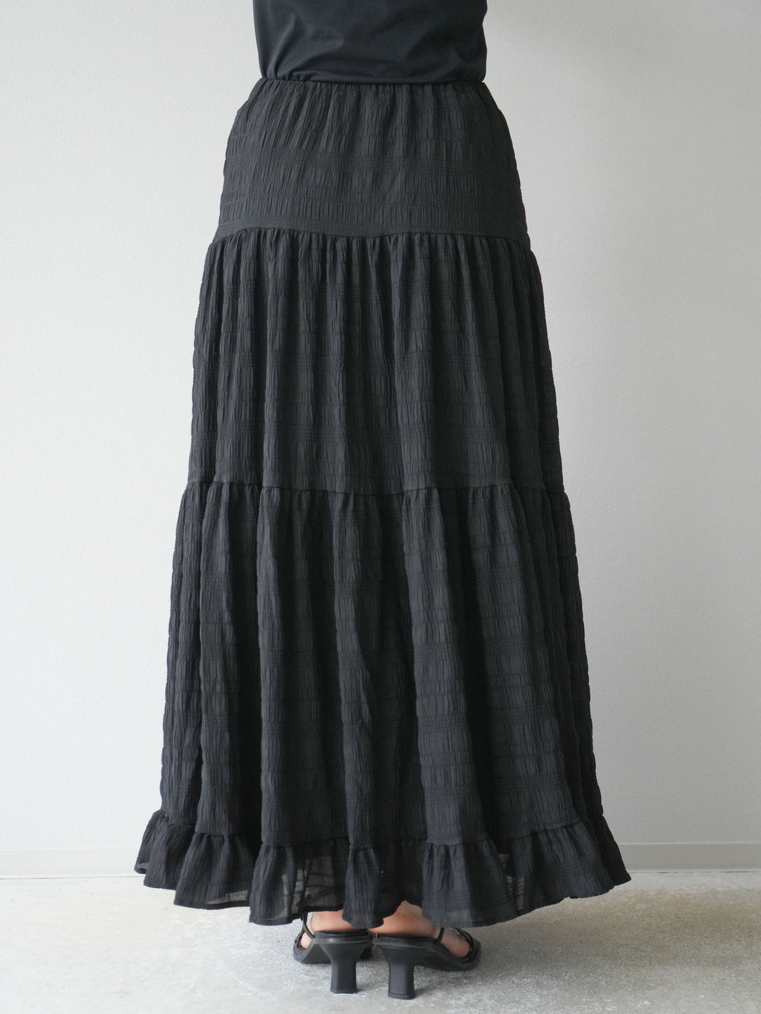 [予約]ワッシャーティアードスカート/ブラック