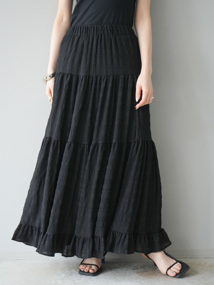 [予約]ワッシャーティアードスカート/ブラック