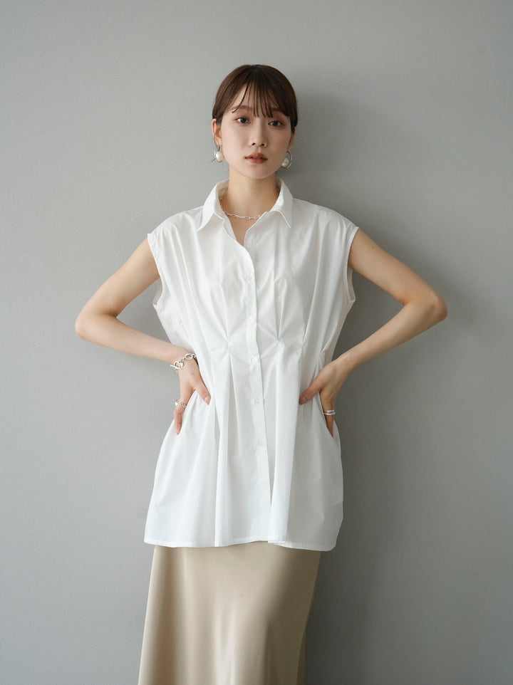 [Pre-order] Broad waist tuck sleeveless blouse/off