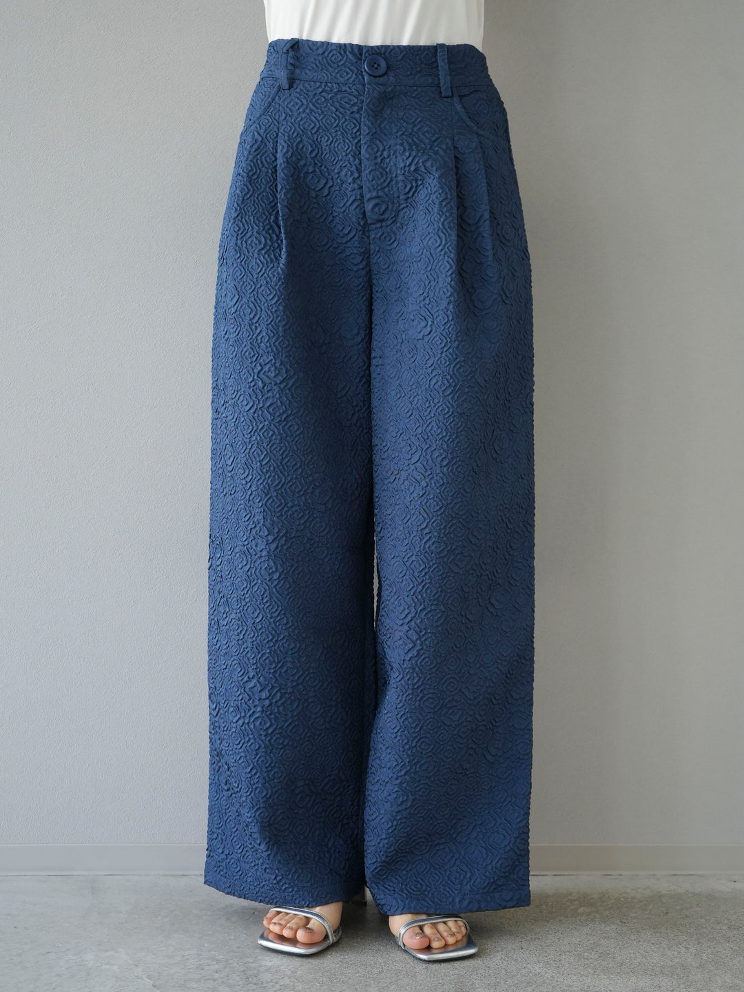 [Pre-order] Puffy jacquard wide pants/blue