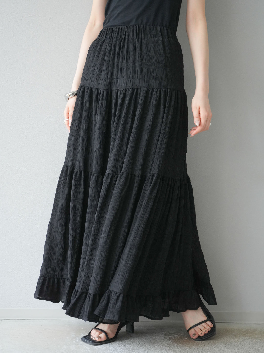 [予約]ワッシャーティアードスカート/ブラック