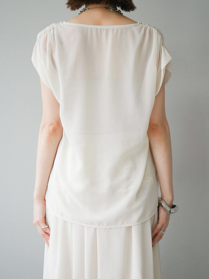 [SET]シフォンブラウス＆レースデザインフレアスカートSET UP(2set)