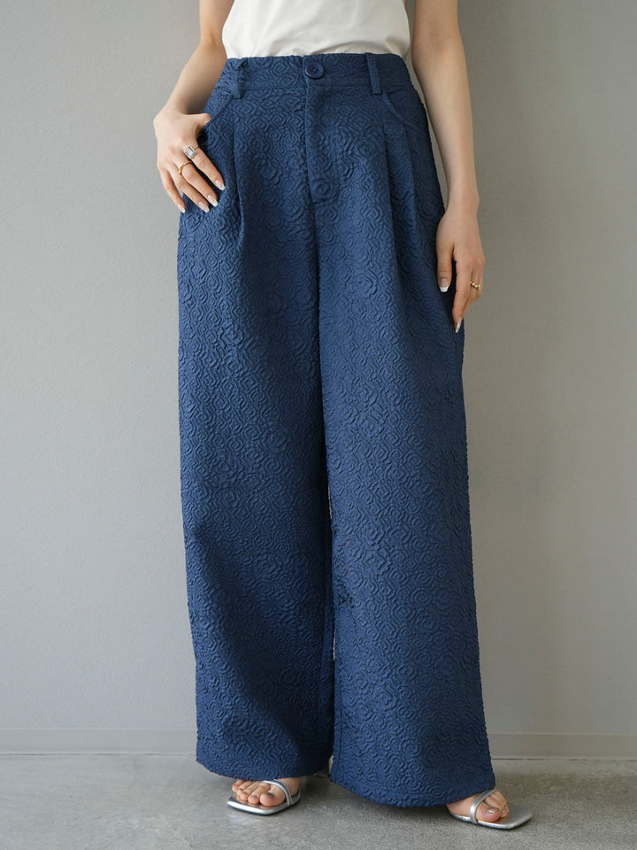 [Pre-order] Puffy jacquard wide pants/blue