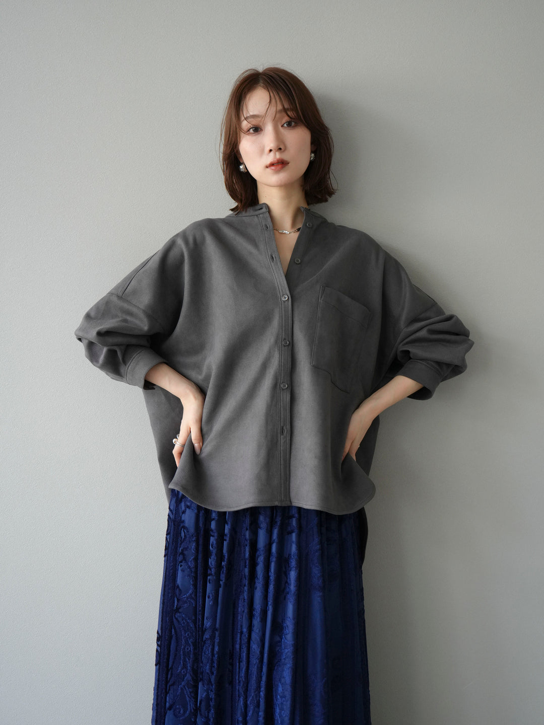 [套裝] 麂皮立領外套襯衫 + 可選飾品套裝（2 套）