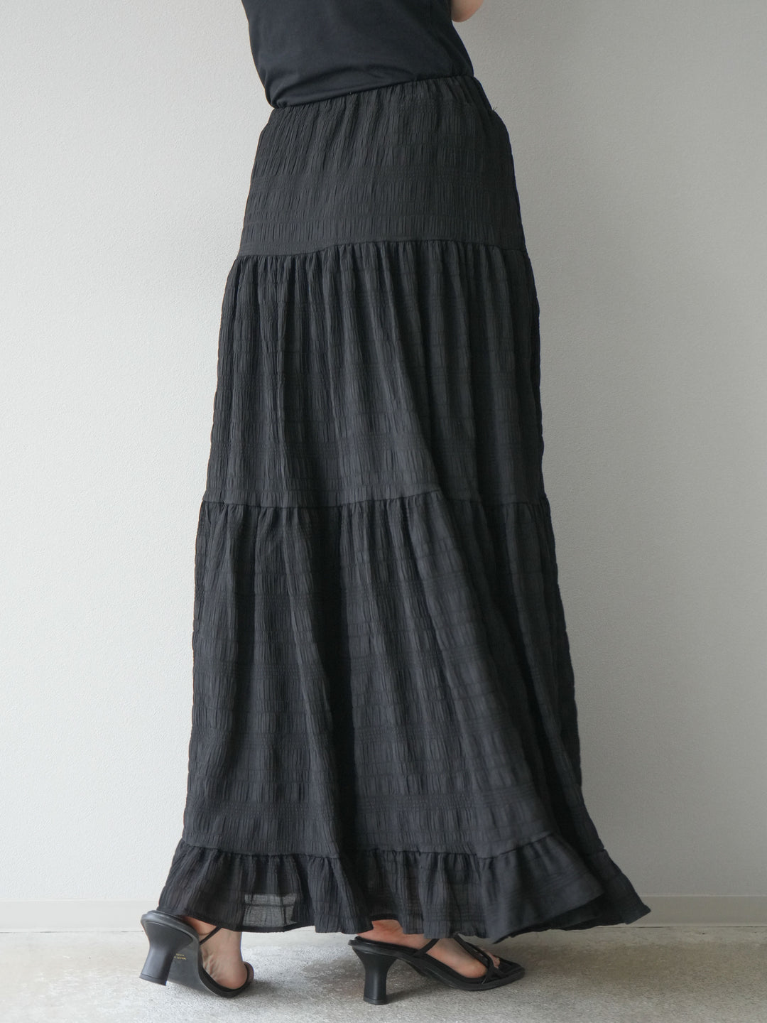 [予約]ワッシャーティアードスカート/ブラック