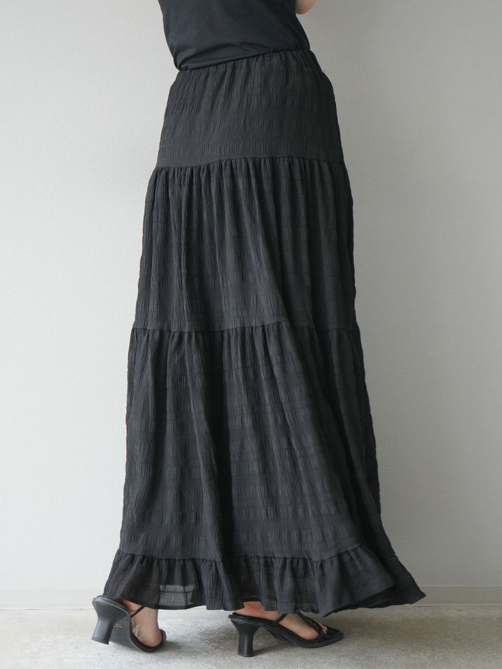 [予約]ワッシャーティアードスカート/ブラック