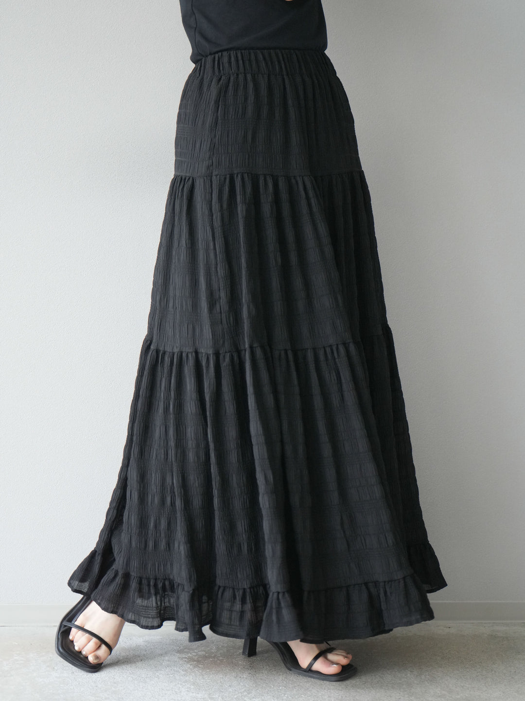 [予約]ワッシャーティアードスカート/ブラック
