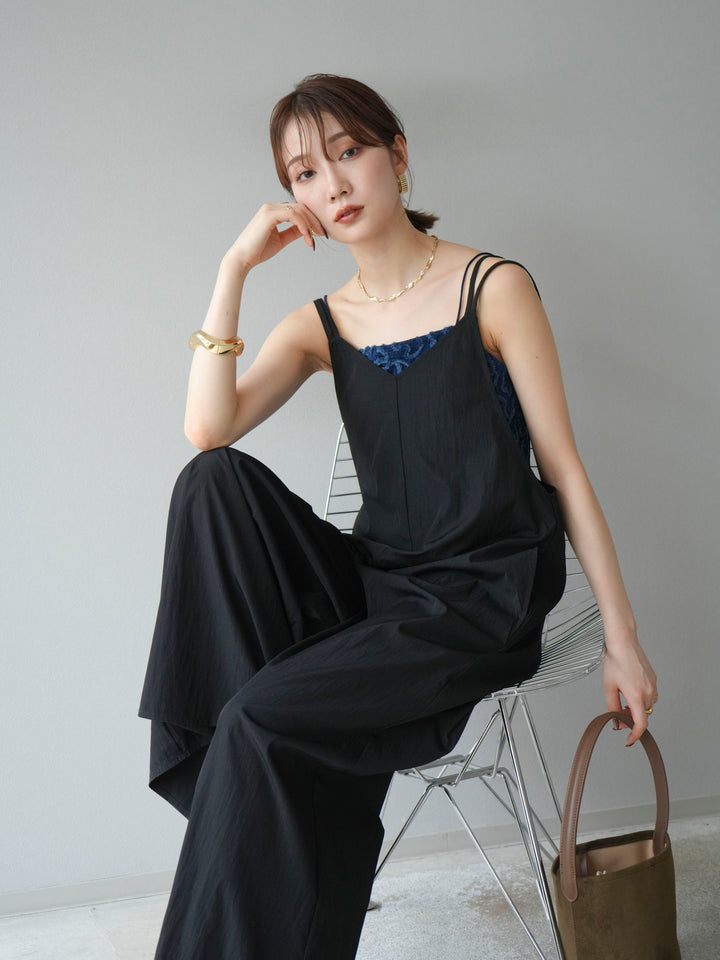 [予約]レーヨンVネックサロペット/ブラック