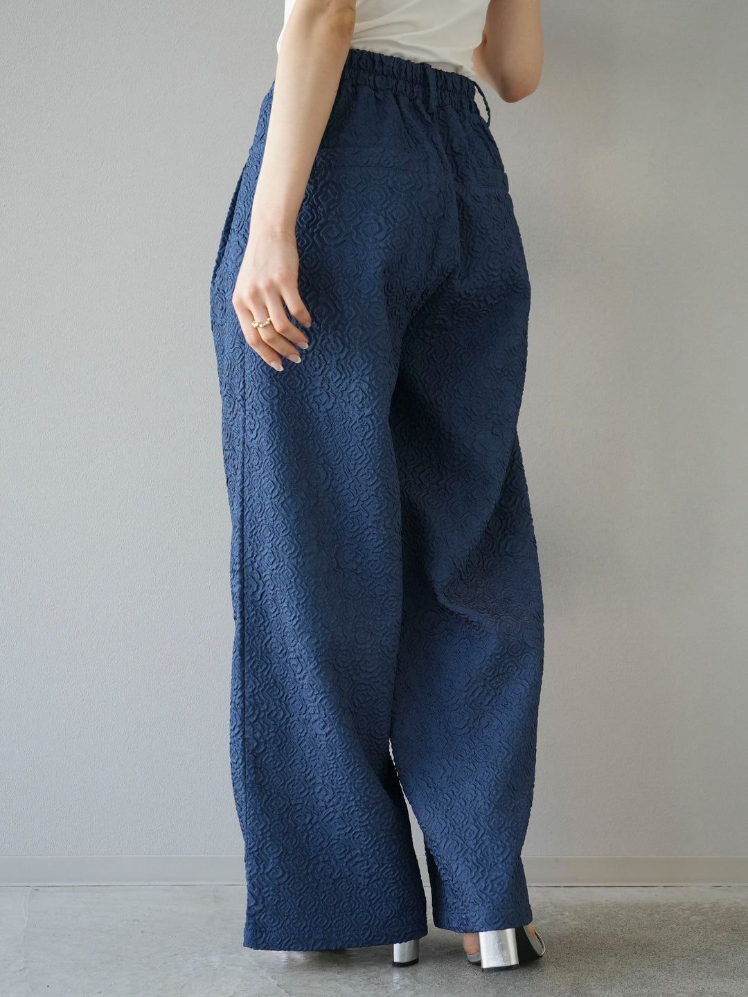 [Pre-order] Puffy jacquard wide pants/blue