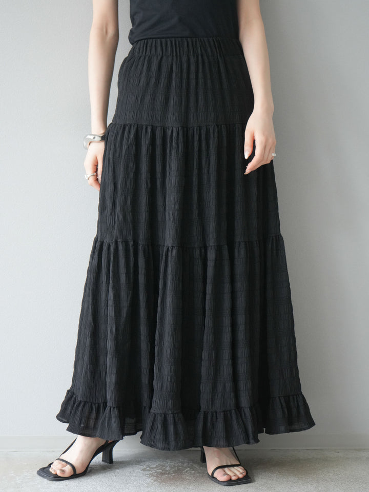 [予約]ワッシャーティアードスカート/ブラック