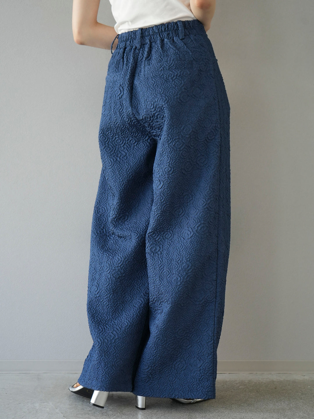 [Pre-order] Puffy jacquard wide pants/blue