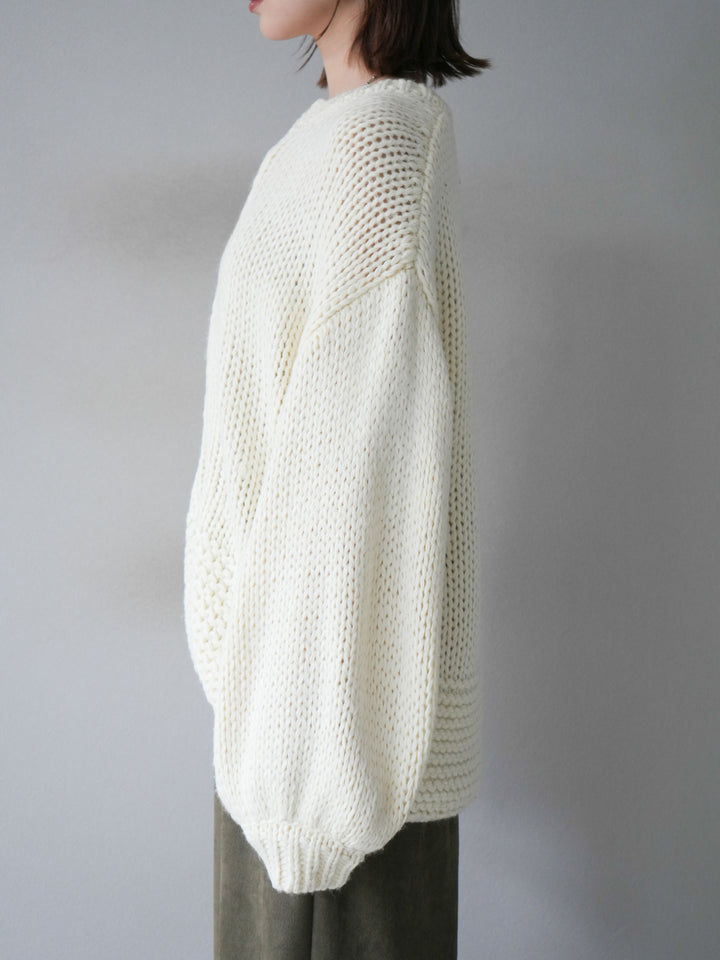 [予約]ロービングケーブルオーバーZIPニットカーディガン/アイボリー