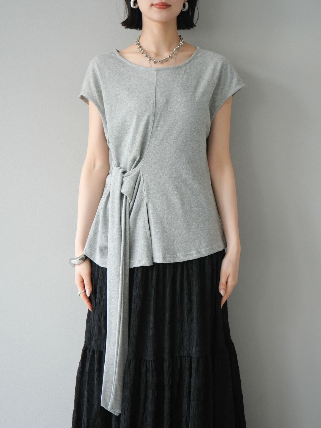 [予約]フロント巻きデザインカットソー/グレー