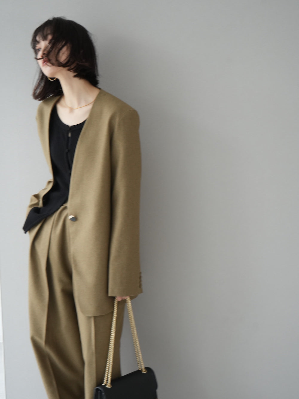 [予約]design button collarless jacket / beige
