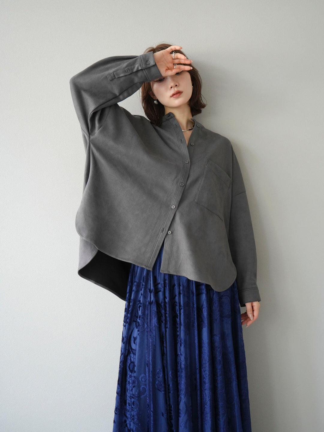 [套裝] 麂皮立領外套襯衫 + 可選飾品套裝（2 套）