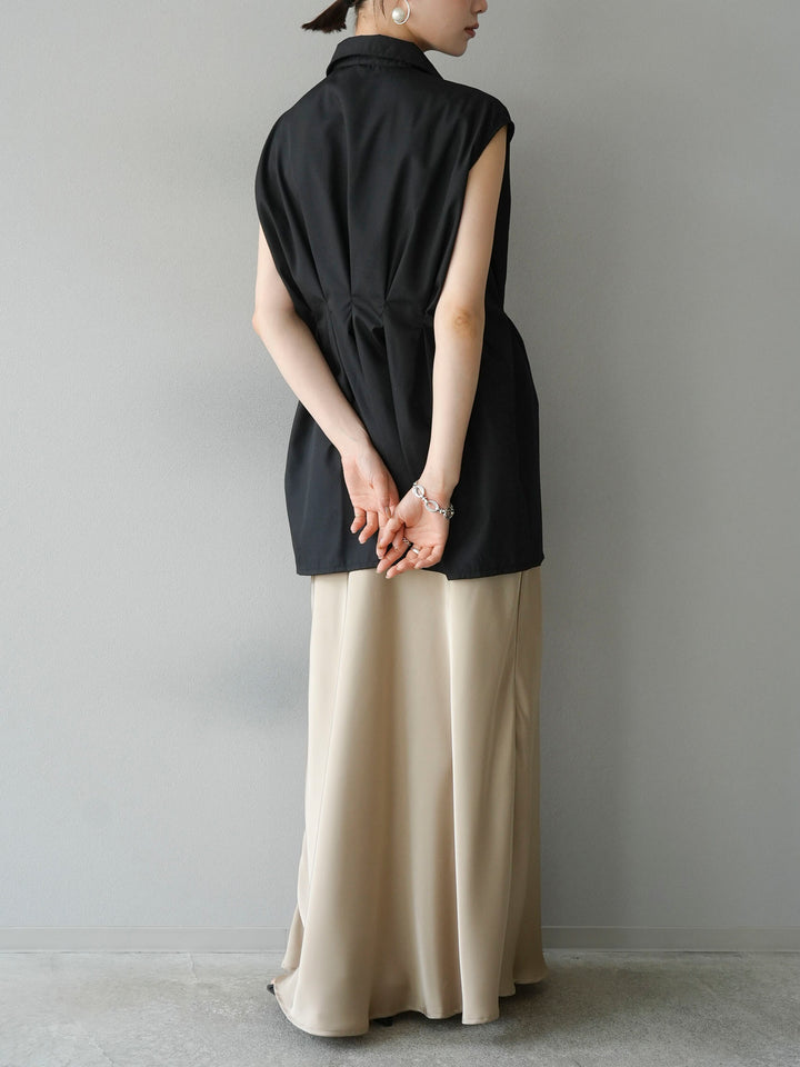 [Pre-order] Broad waist tuck sleeveless blouse/black
