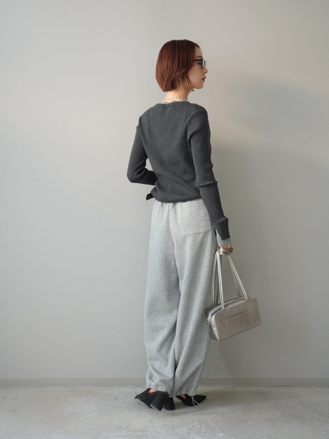 [予約]ベルト付裾ドロストスエットパンツ/lightgray