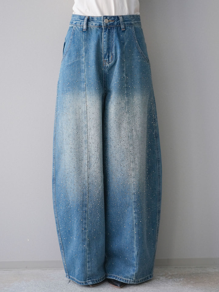 [予約]フロントビジューカーブデニムパンツ/blue