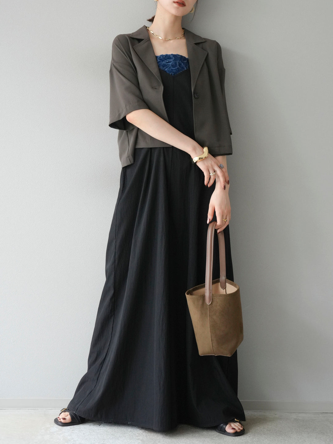 [予約]レーヨンVネックサロペット/ブラック