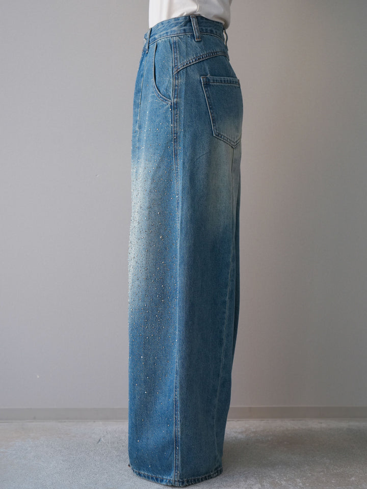 [予約]フロントビジューカーブデニムパンツ/blue