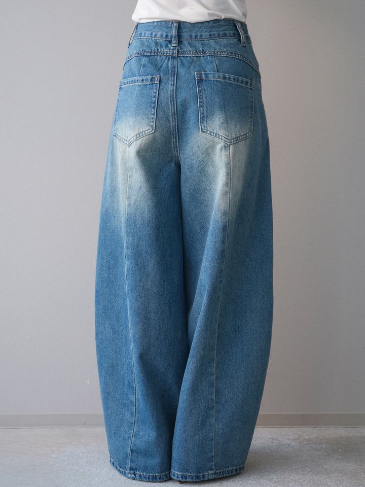 [予約]フロントビジューカーブデニムパンツ/blue