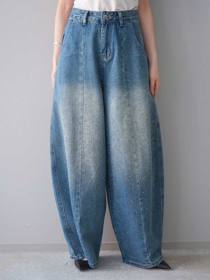 [予約]フロントビジューカーブデニムパンツ/blue