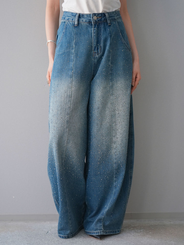 [予約]フロントビジューカーブデニムパンツ/blue