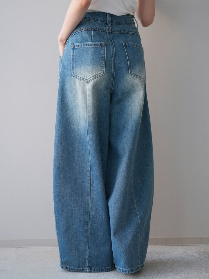 [予約]フロントビジューカーブデニムパンツ/blue