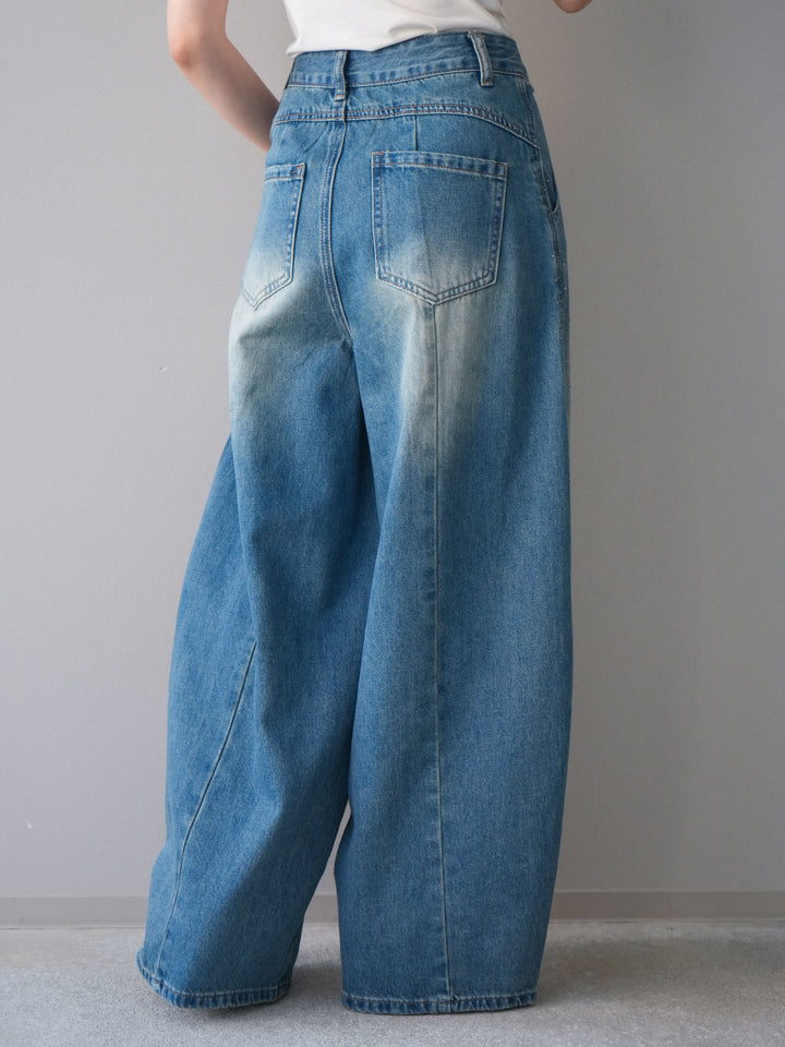 [予約]フロントビジューカーブデニムパンツ/blue