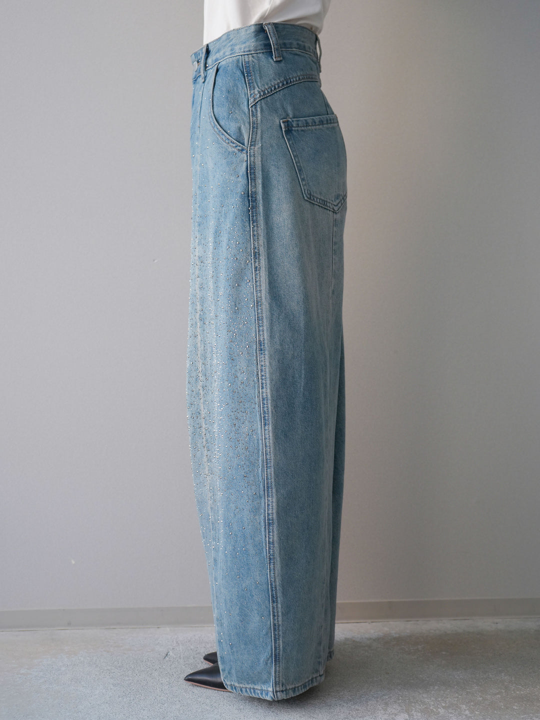 [予約]フロントビジューカーブデニムパンツ/lightblue