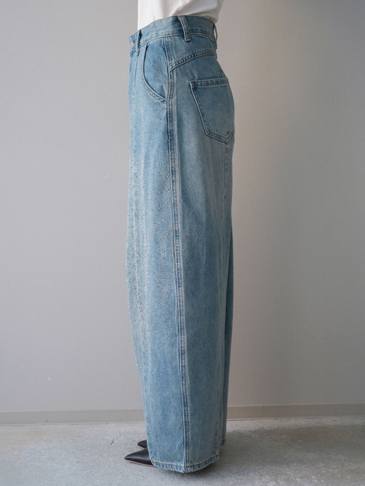 [予約]フロントビジューカーブデニムパンツ/lightblue